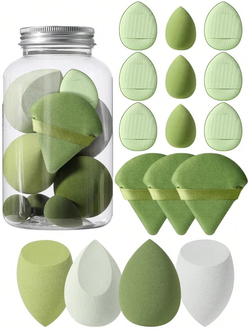 Face Makeup Tool Set With Organizer, Large Beauty Eggs Fan Puffs   Mini Beauty Eggs Thumb Puffs Makeup Sponge Puffs