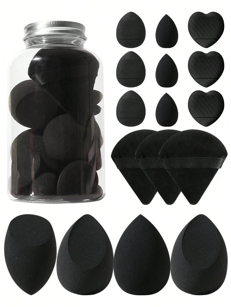 Face Makeup Tool Set With Organizer, Large Beauty Eggs Fan Puffs   Mini Beauty Eggs Thumb Puffs Makeup Sponge Puffs