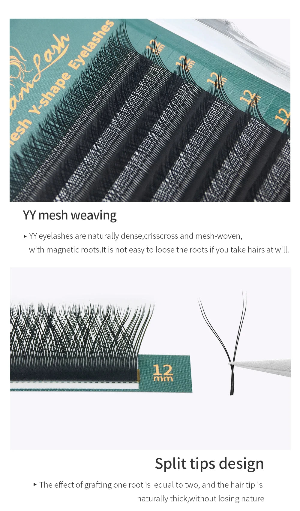 GLAMLASH Y YY W Shape Mesh Fake Natural Eyelash Extension C/D/L/LU Makeup Lashes Hand-woven Y False Premade Volume Lash