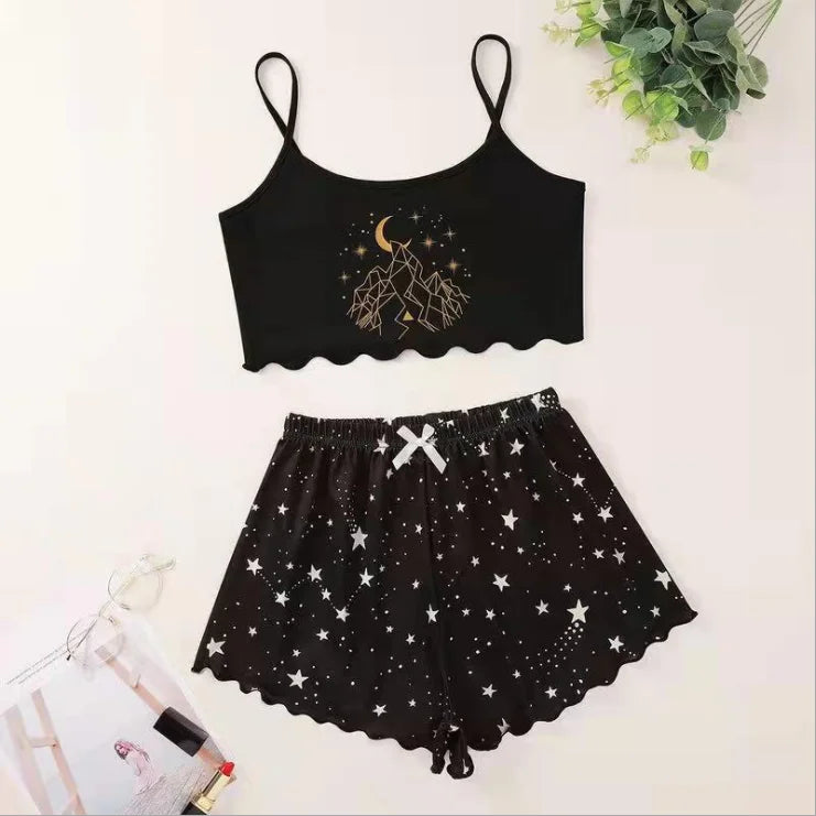 Hot Women's Sleepwear Cute Cartoon Print Short Set Pajamas for Women Pajama Set Sweet Short Sleeve V-Neck & Shorts Summer
