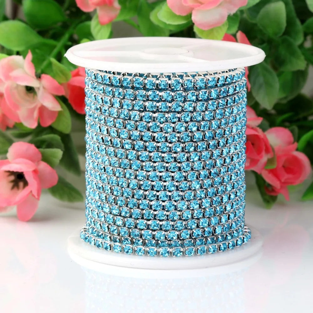 1 Yard Clothes Rhinestone Chain Silver Claw Sewing On Crystal Glass Cup Chain Rhinestone Trim DIY Garment Bags decorations