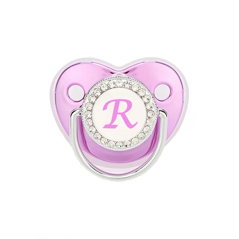 Metallic Purple Pacifier With Cover BPA Free Silicone Pacifier Name Initial Letter Dummy Teether Baby Shower Gifts For Babies