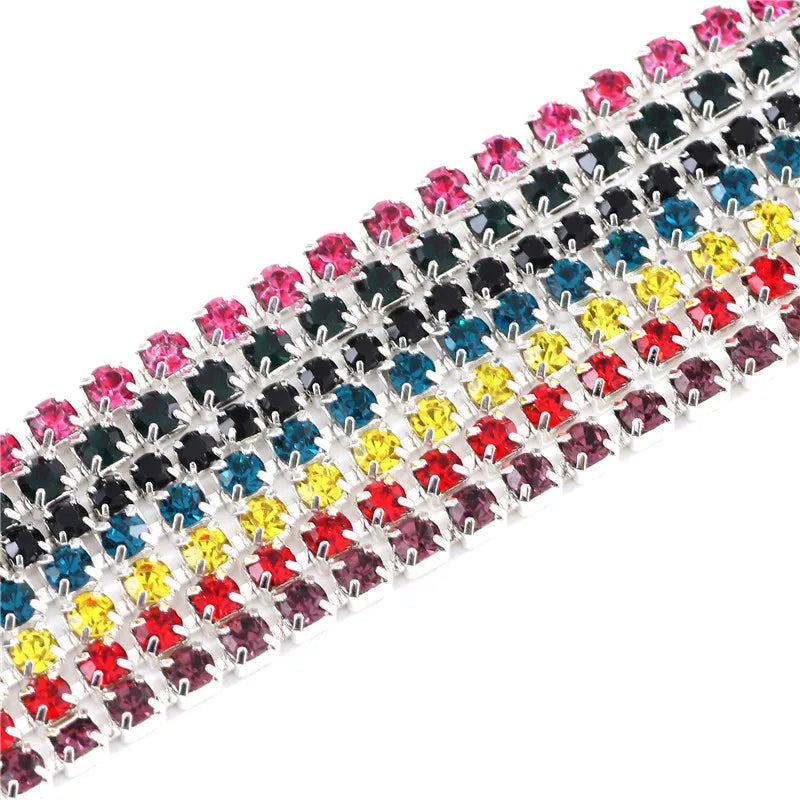 1 Yard Clothes Rhinestone Chain Silver Claw Sewing On Crystal Glass Cup Chain Rhinestone Trim DIY Garment Bags decorations