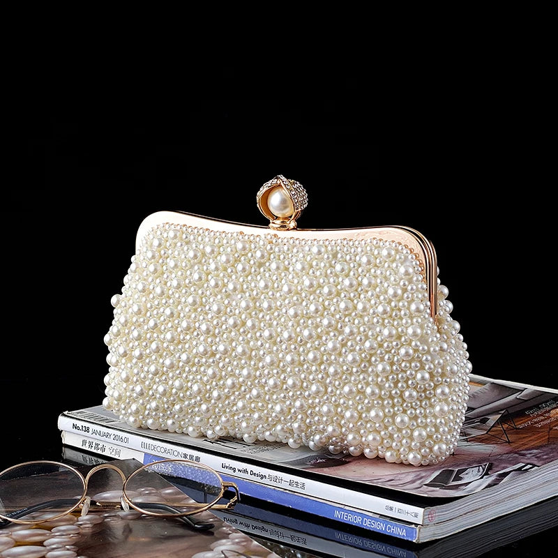 Women's Crystals / Pearls Polyester / Alloy Evening Bag Solid Color Beige