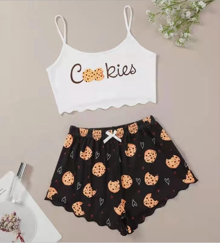 Hot Women's Sleepwear Cute Cartoon Print Short Set Pajamas for Women Pajama Set Sweet Short Sleeve V-Neck & Shorts Summer