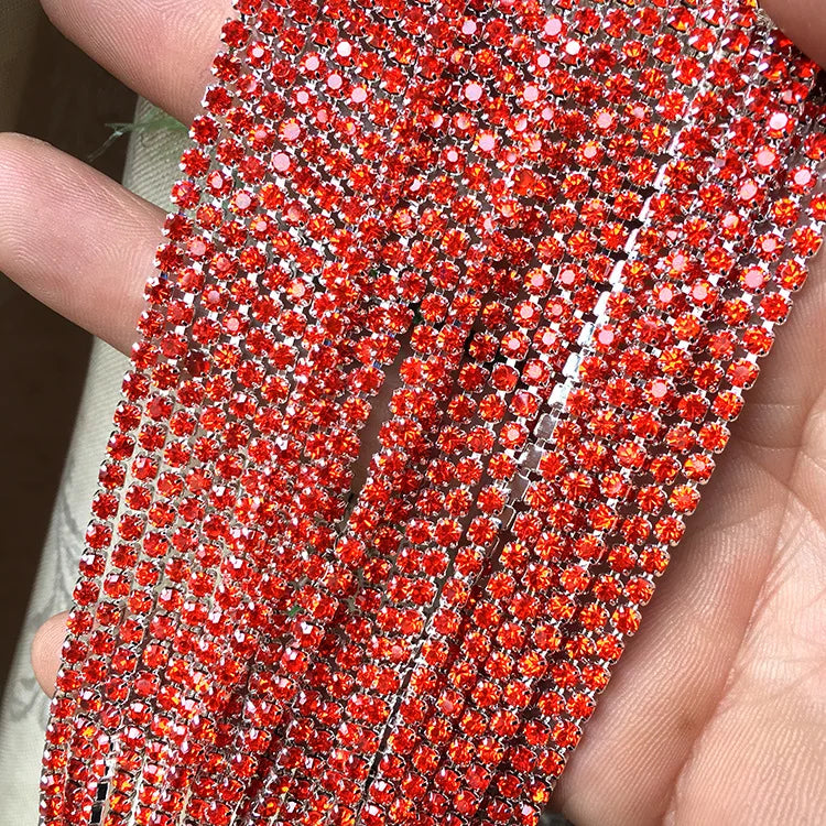 1 Yard Clothes Rhinestone Chain Silver Claw Sewing On Crystal Glass Cup Chain Rhinestone Trim DIY Garment Bags decorations