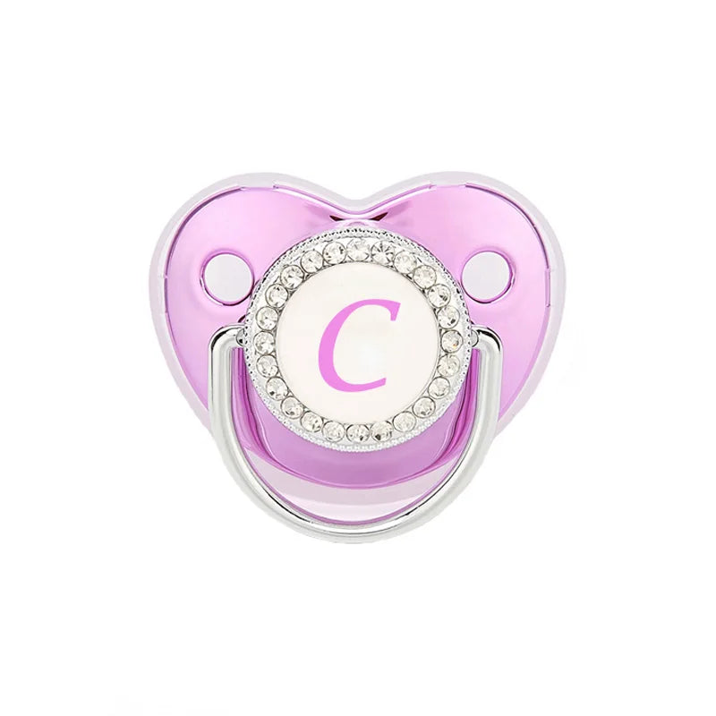 Metallic Purple Pacifier With Cover BPA Free Silicone Pacifier Name Initial Letter Dummy Teether Baby Shower Gifts For Babies