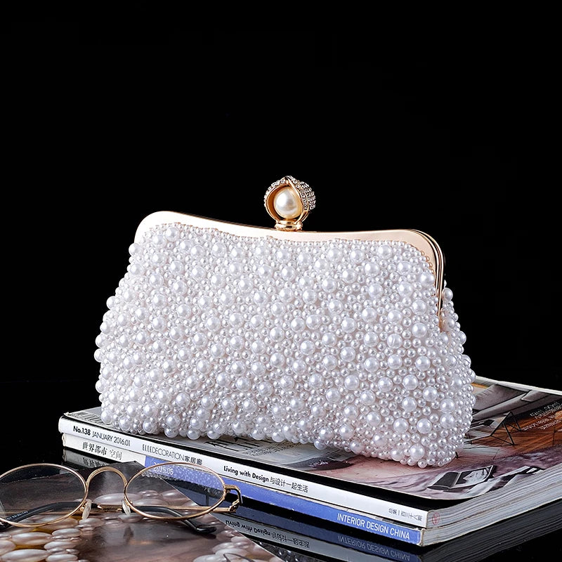 Women's Crystals / Pearls Polyester / Alloy Evening Bag Solid Color Beige