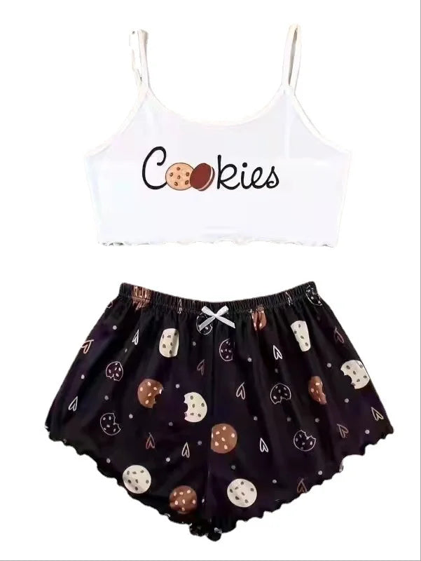 Hot Women's Sleepwear Cute Cartoon Print Short Set Pajamas for Women Pajama Set Sweet Short Sleeve V-Neck & Shorts Summer