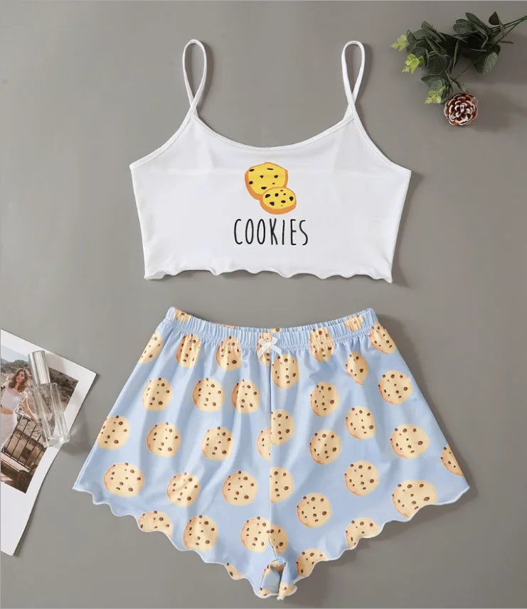 Hot Women's Sleepwear Cute Cartoon Print Short Set Pajamas for Women Pajama Set Sweet Short Sleeve V-Neck & Shorts Summer