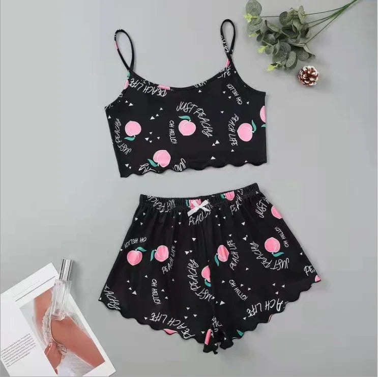 Hot Women's Sleepwear Cute Cartoon Print Short Set Pajamas for Women Pajama Set Sweet Short Sleeve V-Neck & Shorts Summer