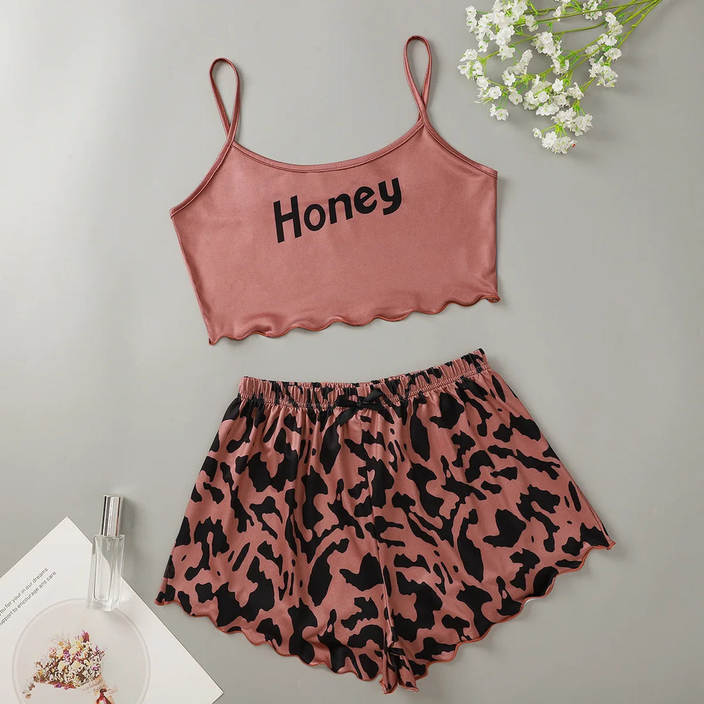 Hot Women's Sleepwear Cute Cartoon Print Short Set Pajamas for Women Pajama Set Sweet Short Sleeve V-Neck & Shorts Summer