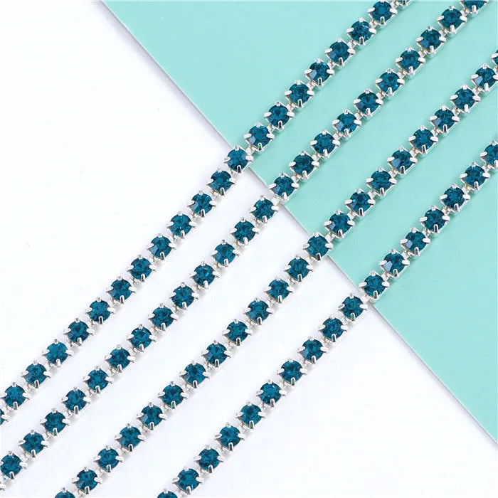 1 Yard Clothes Rhinestone Chain Silver Claw Sewing On Crystal Glass Cup Chain Rhinestone Trim DIY Garment Bags decorations