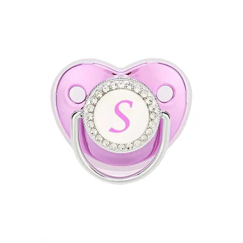 Metallic Purple Pacifier With Cover BPA Free Silicone Pacifier Name Initial Letter Dummy Teether Baby Shower Gifts For Babies