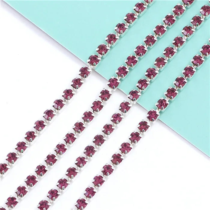 1 Yard Clothes Rhinestone Chain Silver Claw Sewing On Crystal Glass Cup Chain Rhinestone Trim DIY Garment Bags decorations
