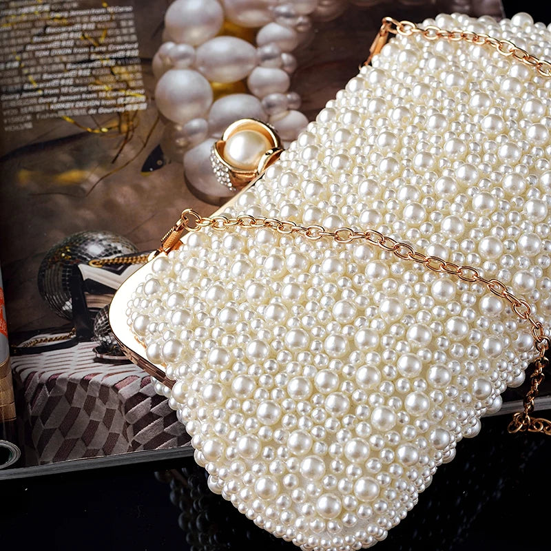 Women's Crystals / Pearls Polyester / Alloy Evening Bag Solid Color Beige