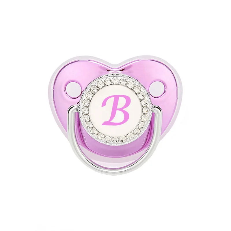 Metallic Purple Pacifier With Cover BPA Free Silicone Pacifier Name Initial Letter Dummy Teether Baby Shower Gifts For Babies