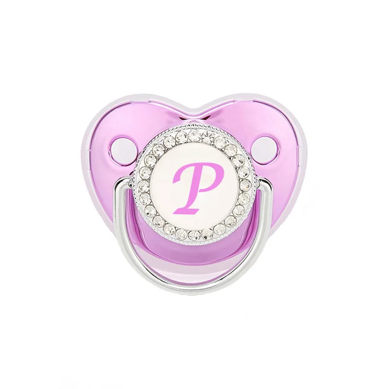 Metallic Purple Pacifier With Cover BPA Free Silicone Pacifier Name Initial Letter Dummy Teether Baby Shower Gifts For Babies