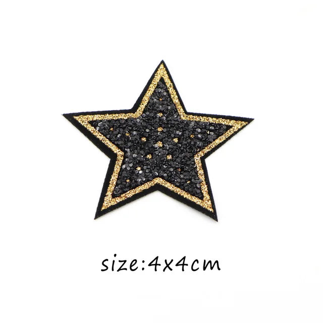 10Pcs/lot 4cm Rose Red Bling Star Patches For Clothes Iron-On Diy Parche Thermo Badge Appliques Sticker For Jeans Bags Shirt