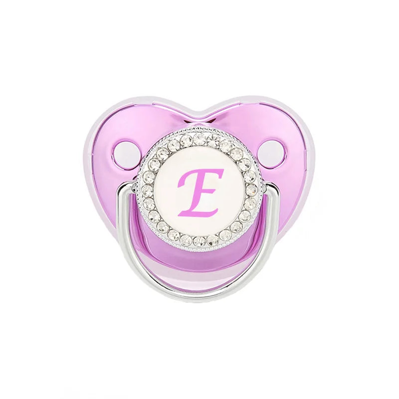 Metallic Purple Pacifier With Cover BPA Free Silicone Pacifier Name Initial Letter Dummy Teether Baby Shower Gifts For Babies