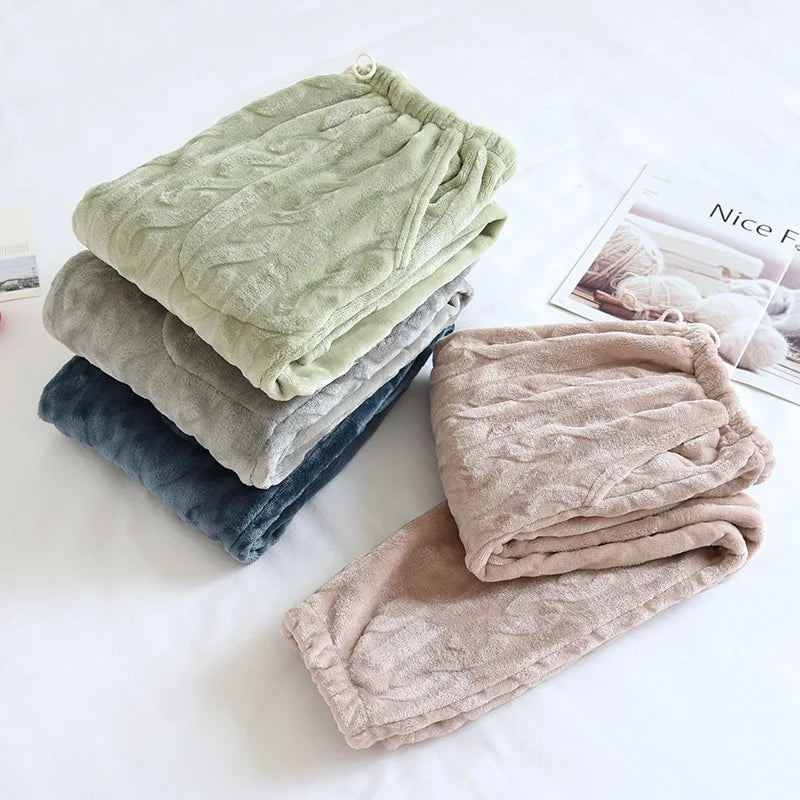 Winter Pajamas Home Pants For Women Elastic Trousers Loose Warm Thicken Fannel Pijamas Pants Sleepwear Printed Autumn Nightwear