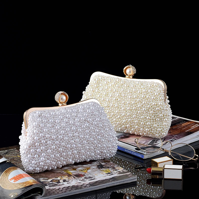 Women's Crystals / Pearls Polyester / Alloy Evening Bag Solid Color Beige