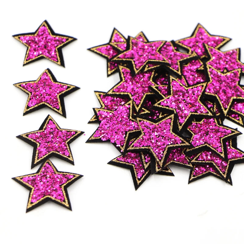 10Pcs/lot 4cm Rose Red Bling Star Patches For Clothes Iron-On Diy Parche Thermo Badge Appliques Sticker For Jeans Bags Shirt
