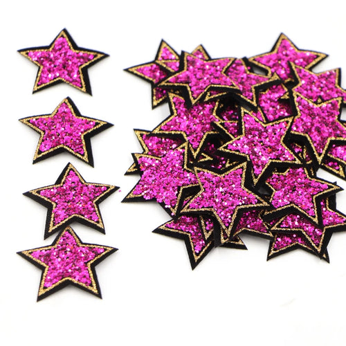 10Pcs/lot 4cm Rose Red Bling Star Patches For Clothes Iron-On Diy Parche Thermo Badge Appliques Sticker For Jeans Bags Shirt