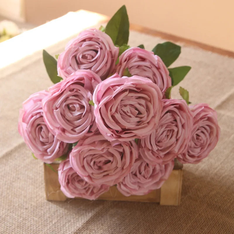 Hot 7/10 Heads Rose Bridal Bouquet Artificial Flower DIY Wedding Floral Arrangement Accessories Christmas Home Decor Photo Props
