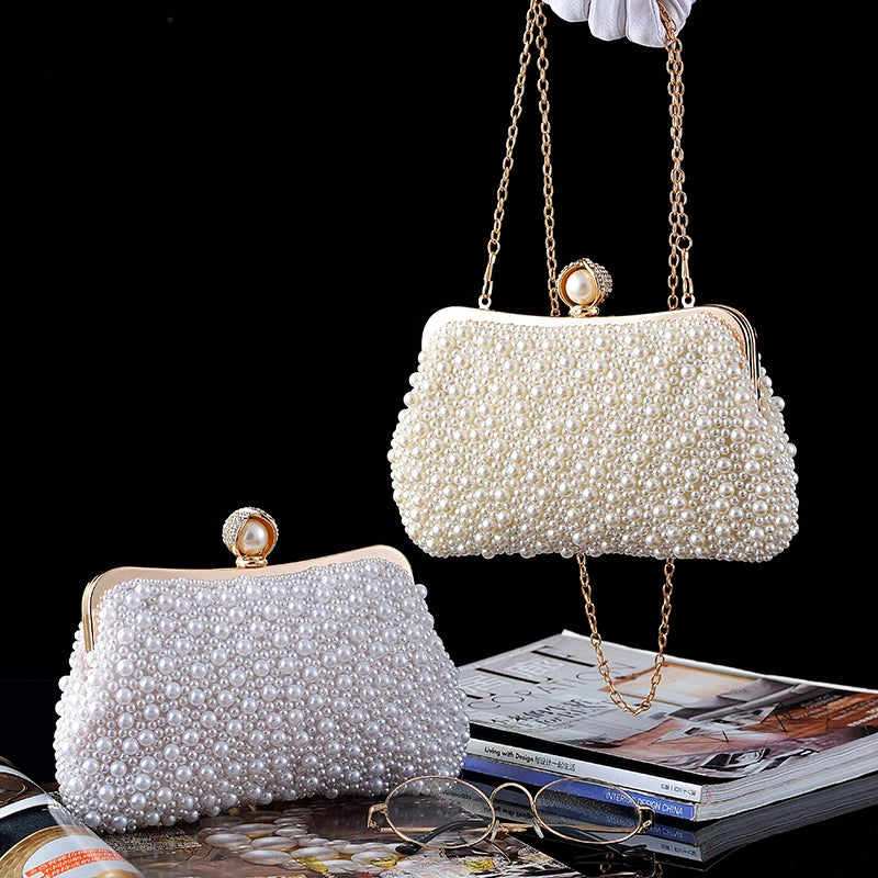 Women's Crystals / Pearls Polyester / Alloy Evening Bag Solid Color Beige