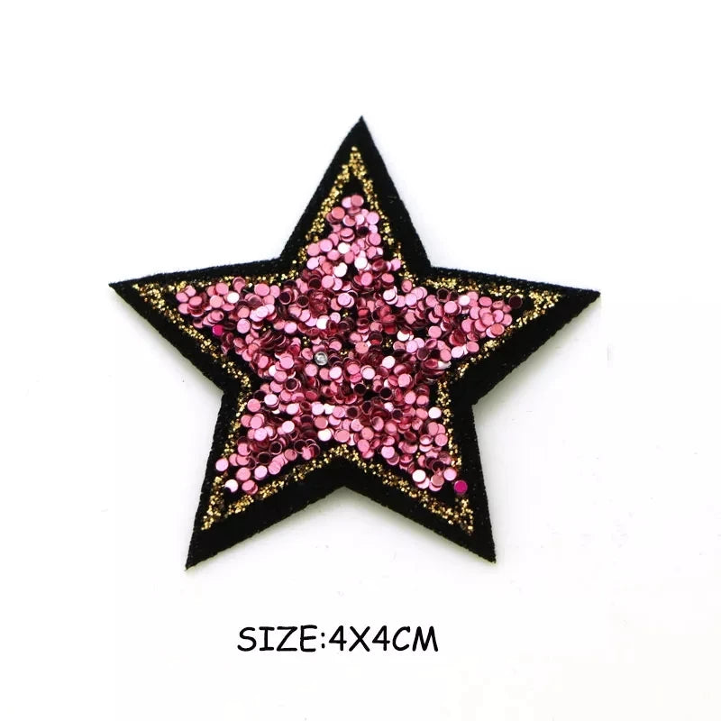 10Pcs/lot 4cm Rose Red Bling Star Patches For Clothes Iron-On Diy Parche Thermo Badge Appliques Sticker For Jeans Bags Shirt