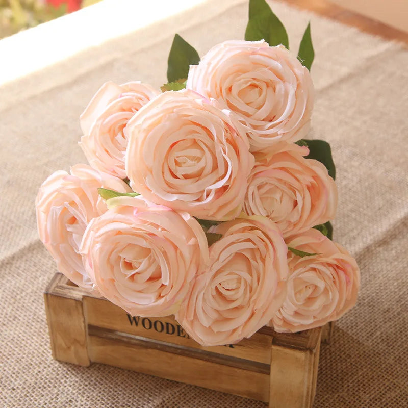 Hot 7/10 Heads Rose Bridal Bouquet Artificial Flower DIY Wedding Floral Arrangement Accessories Christmas Home Decor Photo Props