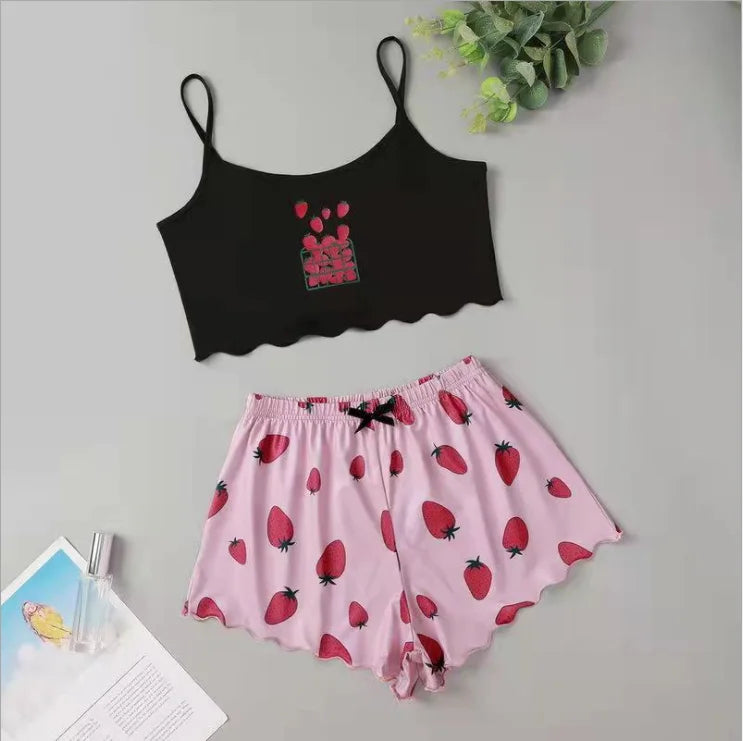 Hot Women's Sleepwear Cute Cartoon Print Short Set Pajamas for Women Pajama Set Sweet Short Sleeve V-Neck & Shorts Summer