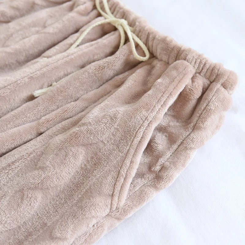 Winter Pajamas Home Pants For Women Elastic Trousers Loose Warm Thicken Fannel Pijamas Pants Sleepwear Printed Autumn Nightwear