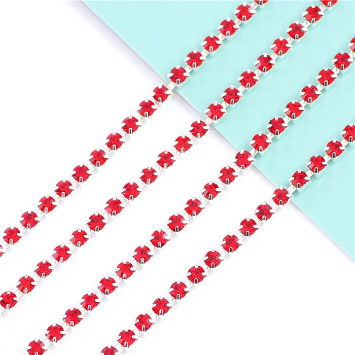 1 Yard Clothes Rhinestone Chain Silver Claw Sewing On Crystal Glass Cup Chain Rhinestone Trim DIY Garment Bags decorations