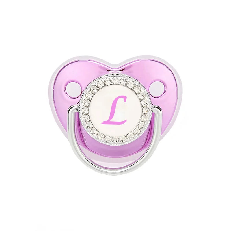 Metallic Purple Pacifier With Cover BPA Free Silicone Pacifier Name Initial Letter Dummy Teether Baby Shower Gifts For Babies