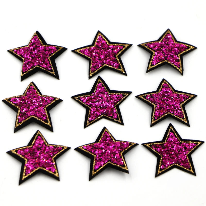 10Pcs/lot 4cm Rose Red Bling Star Patches For Clothes Iron-On Diy Parche Thermo Badge Appliques Sticker For Jeans Bags Shirt