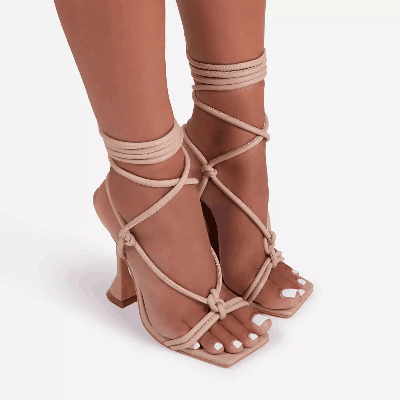 Fashion Sexy Lace Up Women Sandals Square Toe Thin Heel Sandal Shoes Cross Tied Party Pumps High Heels Shoe