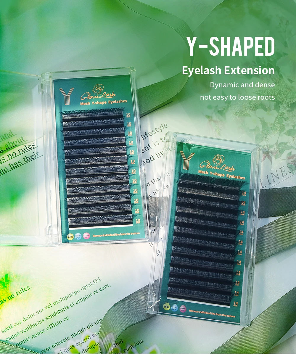 GLAMLASH Y YY W Shape Mesh Fake Natural Eyelash Extension C/D/L/LU Makeup Lashes Hand-woven Y False Premade Volume Lash