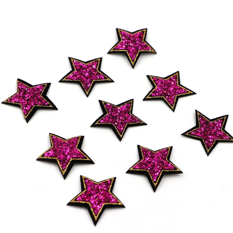 10Pcs/lot 4cm Rose Red Bling Star Patches For Clothes Iron-On Diy Parche Thermo Badge Appliques Sticker For Jeans Bags Shirt