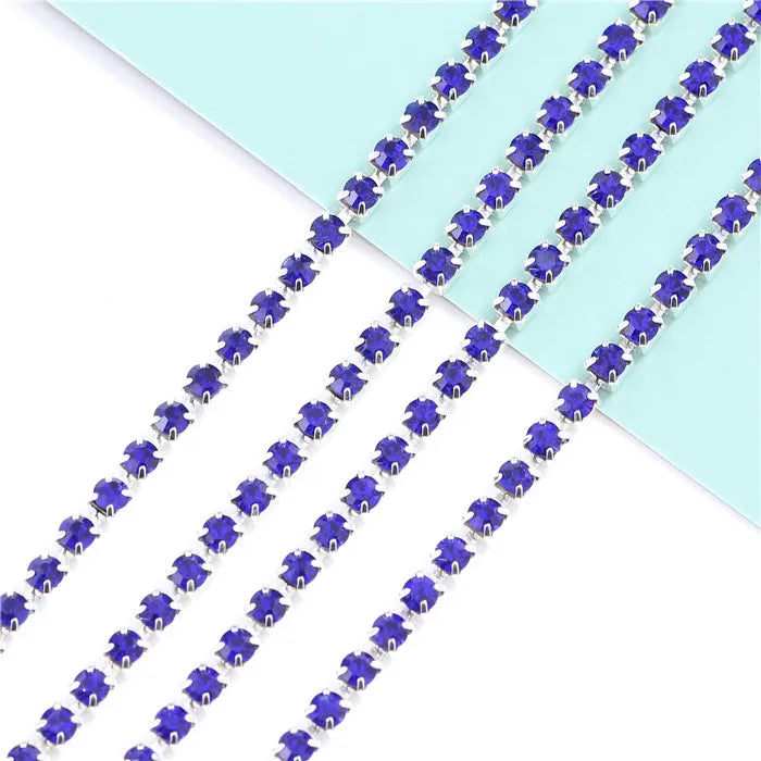 1 Yard Clothes Rhinestone Chain Silver Claw Sewing On Crystal Glass Cup Chain Rhinestone Trim DIY Garment Bags decorations
