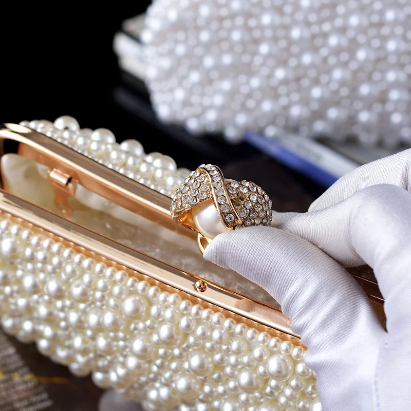 Women's Crystals / Pearls Polyester / Alloy Evening Bag Solid Color Beige