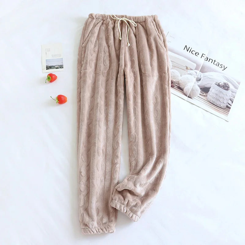 Winter Pajamas Home Pants For Women Elastic Trousers Loose Warm Thicken Fannel Pijamas Pants Sleepwear Printed Autumn Nightwear
