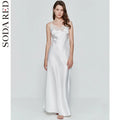 Sexy Women Nightgown Long Night Dress Artificial Silk Stain Deep-V Sleepwear Female Dressing Gown Nightie Nightwear