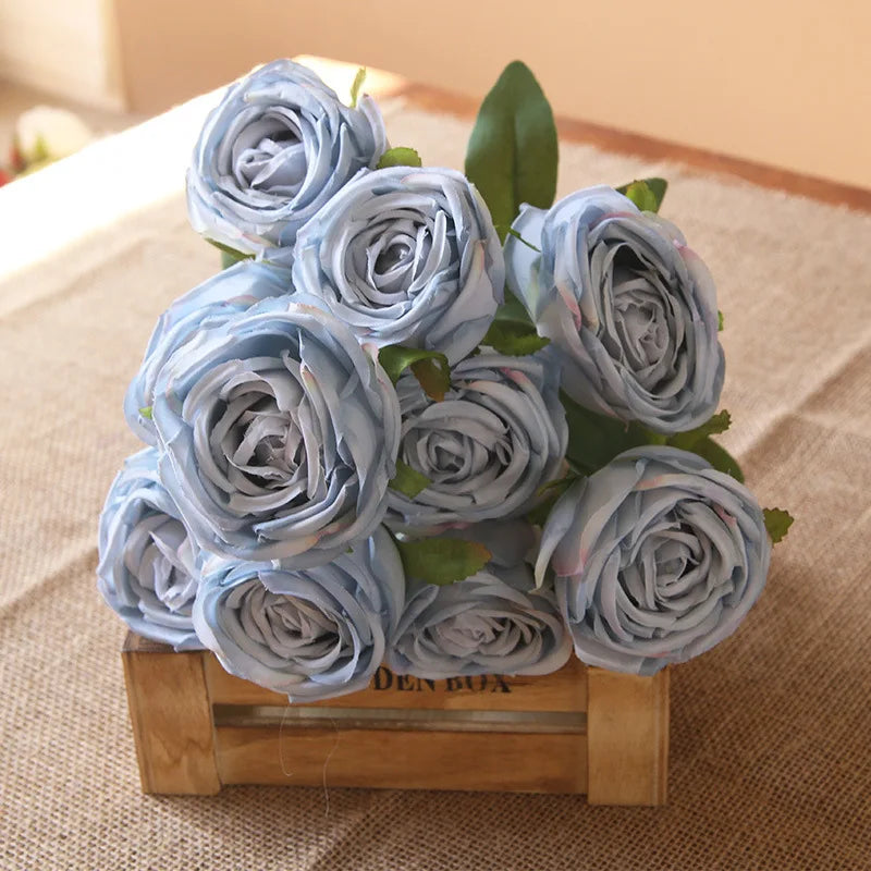 Hot 7/10 Heads Rose Bridal Bouquet Artificial Flower DIY Wedding Floral Arrangement Accessories Christmas Home Decor Photo Props