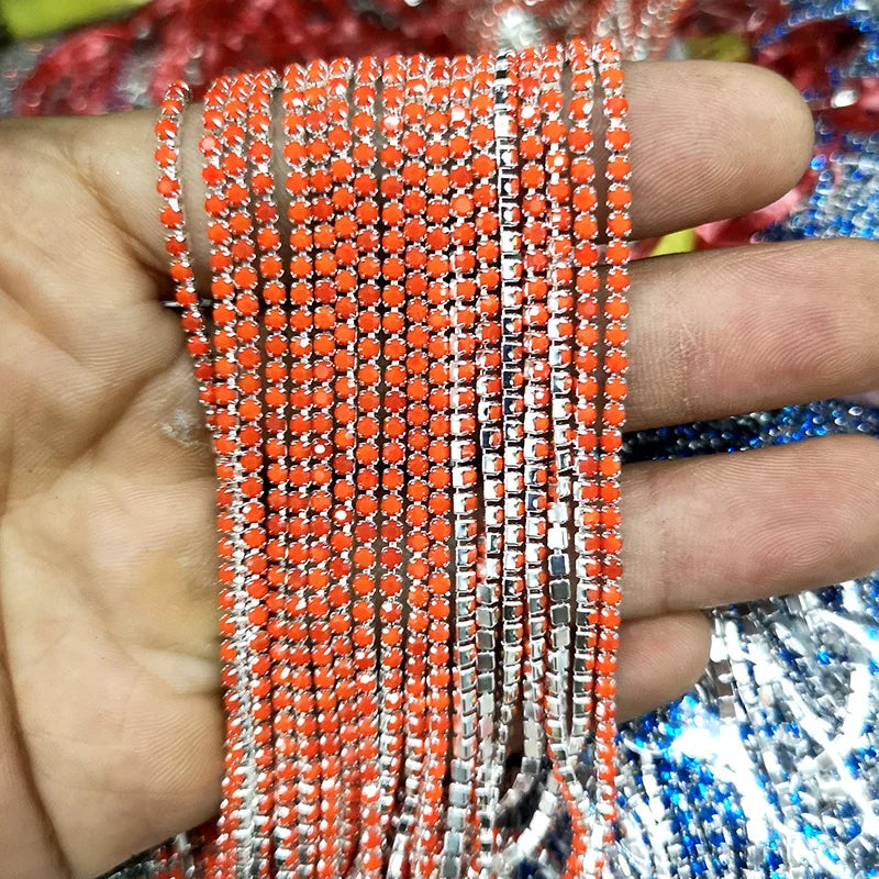 1 Yard Clothes Rhinestone Chain Silver Claw Sewing On Crystal Glass Cup Chain Rhinestone Trim DIY Garment Bags decorations
