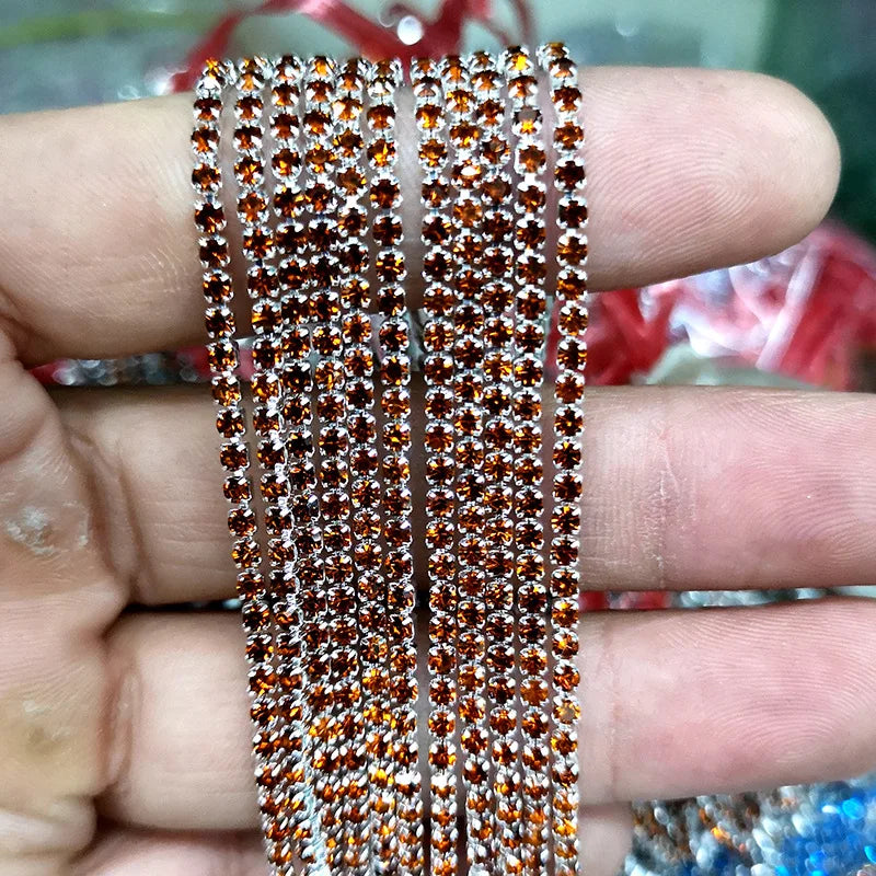 1 Yard Clothes Rhinestone Chain Silver Claw Sewing On Crystal Glass Cup Chain Rhinestone Trim DIY Garment Bags decorations