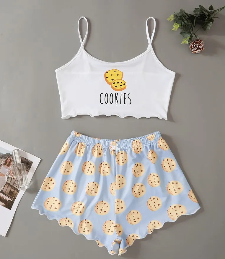Hot Women's Sleepwear Cute Cartoon Print Short Set Pajamas for Women Pajama Set Sweet Short Sleeve V-Neck & Shorts Summer