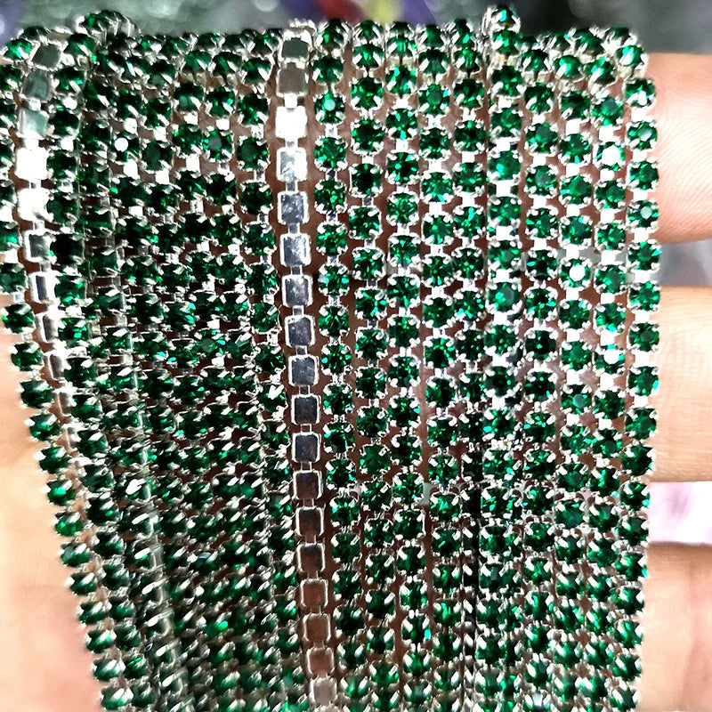 1 Yard Clothes Rhinestone Chain Silver Claw Sewing On Crystal Glass Cup Chain Rhinestone Trim DIY Garment Bags decorations