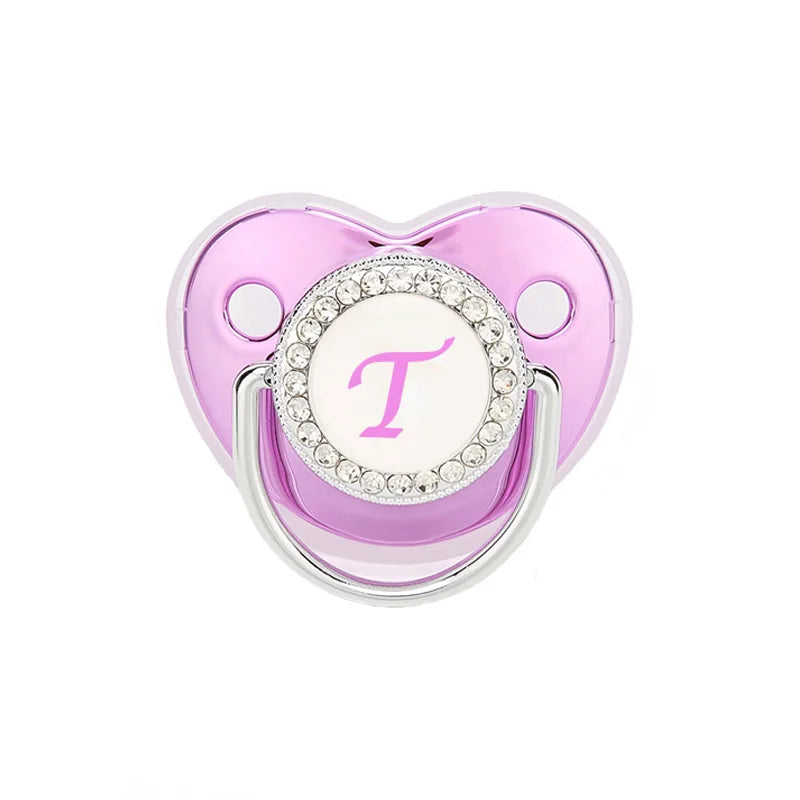 Metallic Purple Pacifier With Cover BPA Free Silicone Pacifier Name Initial Letter Dummy Teether Baby Shower Gifts For Babies